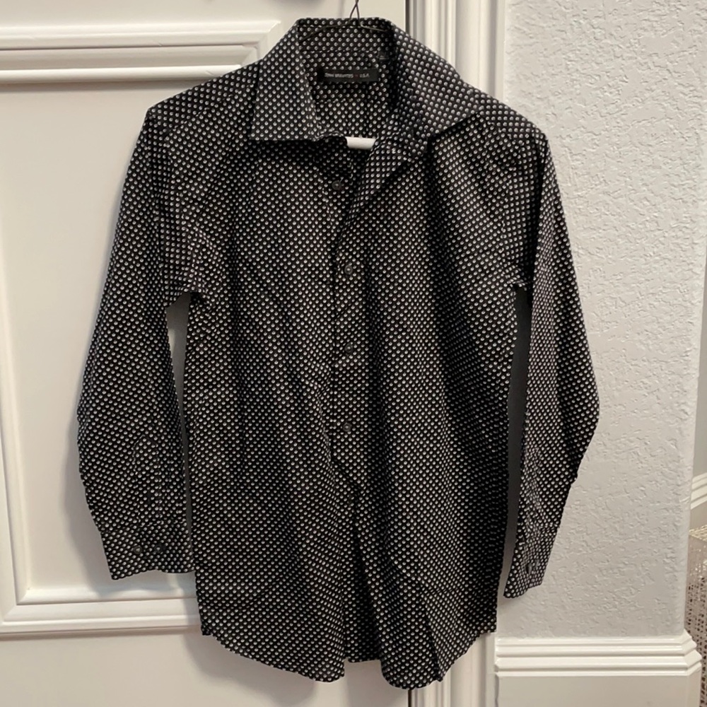 John Varvatos Boys Black, Gray, White Button Down Shirt, Size 12
